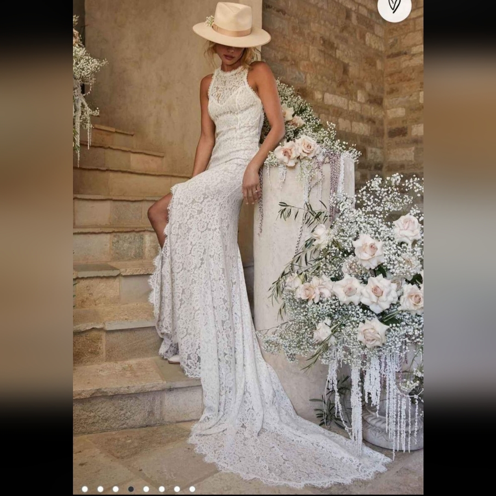 Love Everlasting White Floral Lace Mermaid Maxi Dress Medium